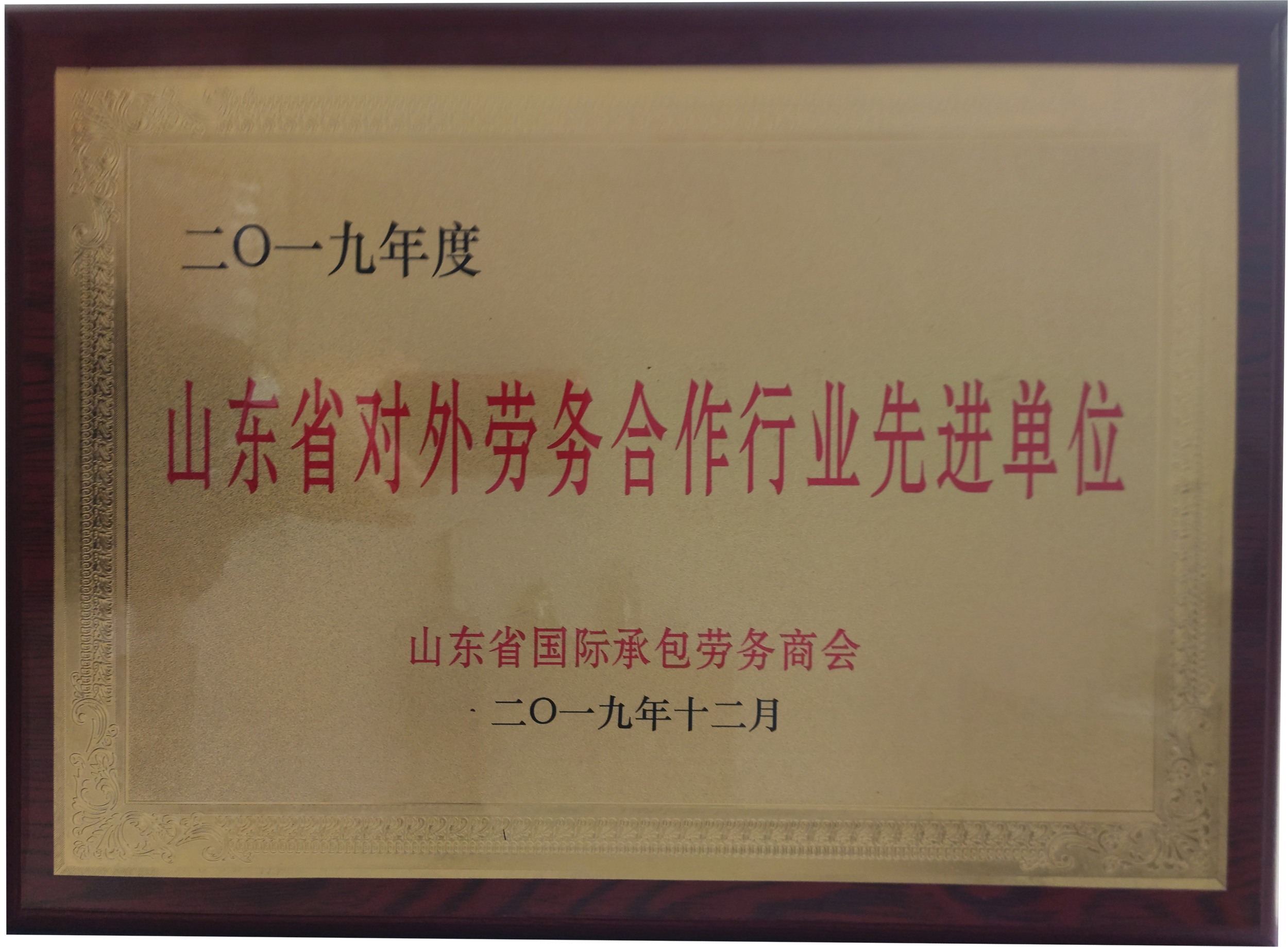 2019年度山東省對外勞務(wù)合作行業(yè)先進單位